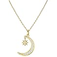 ASGEMSFJ Gold Plated Moon Necklace for Women, Moon and Star Pendant Dainty Trendy Gold Chain Necklace Jewelry Gift for Girls
