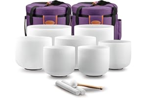 RYAN DVAN 432hz 6-12 Inch Set of 7 Pcs White Quartz Crystal Singing Bowl Chakra Set Sound Therapy for Yoga, Reiki, Chakra Healing Energy Tuning & Mindfulness Kit