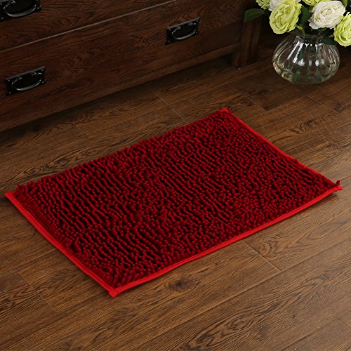 Non-Slip Bathroom Rug Shag Shower Mat Bath Mats,Burgundy,15" x 23",Pack of 2