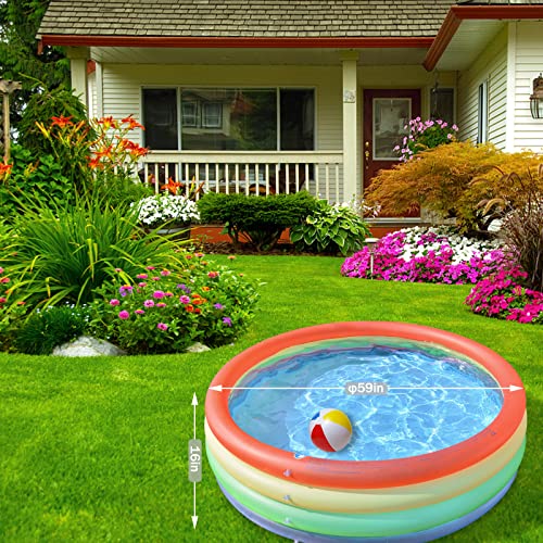 Inflatable Kiddie Pool Blow Up Paddling Pool 59" X 16" Portable 4 Ring Baby Children Water