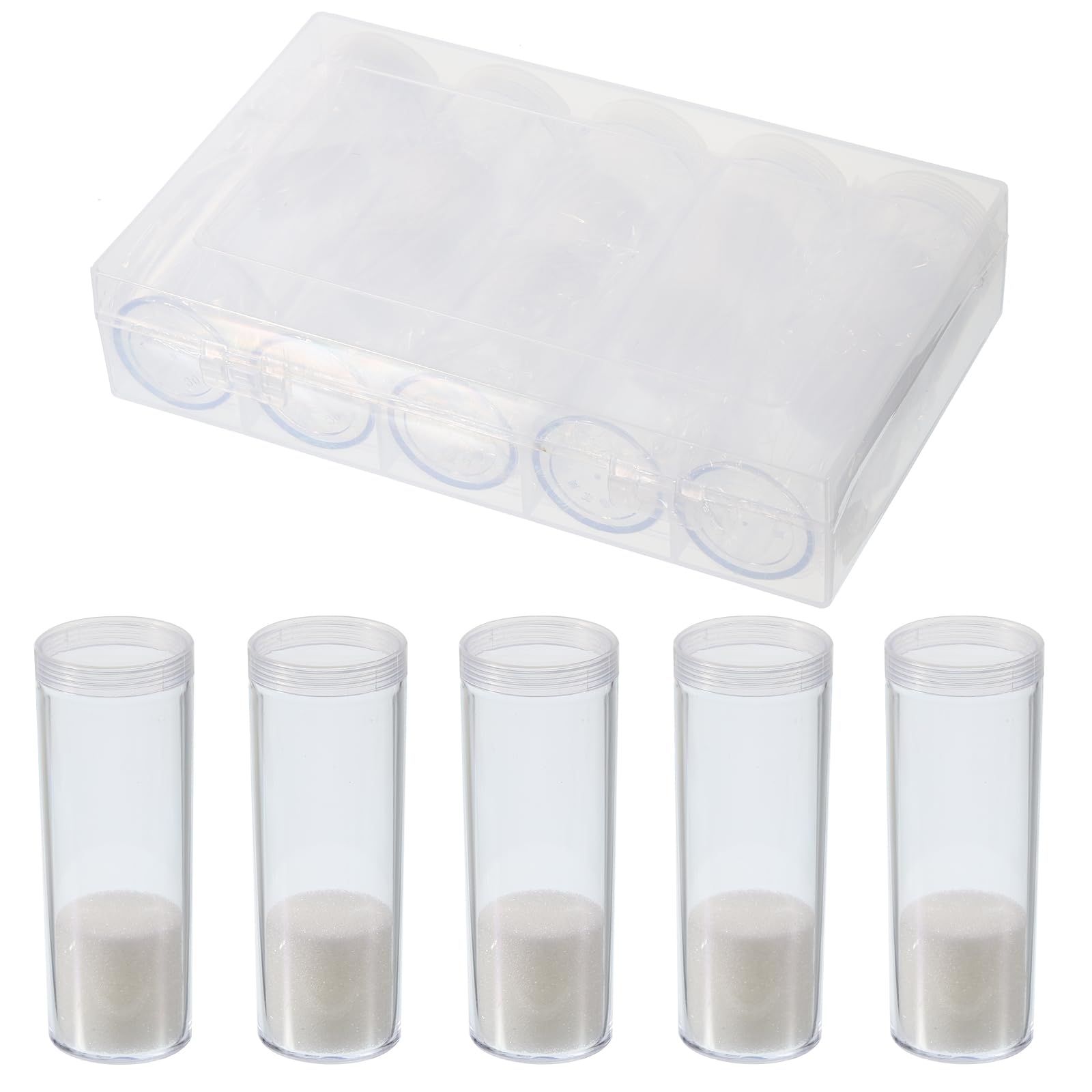 PATIKIL Round Coin Tubes, 5 Pack Coin Storage Tubes with Storage Box Plastic Coin Holders Containers Fit 30mm Coins for Collection Supplies, Clear