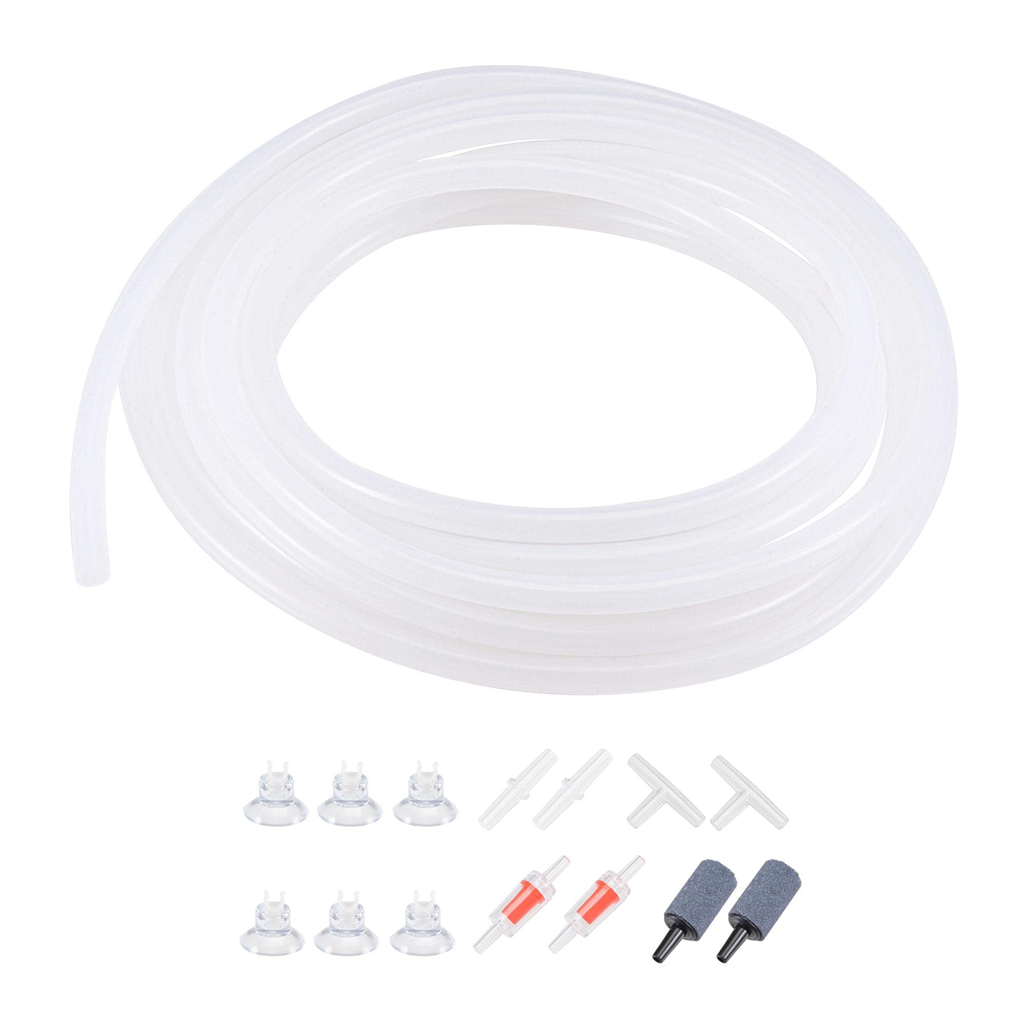 sourcing map Silicone Tubing 4mm ID 6mm(1/4") OD 5m Aquarium Air Hose with Check Valves, Suction Cups, Connectors, Air Stone