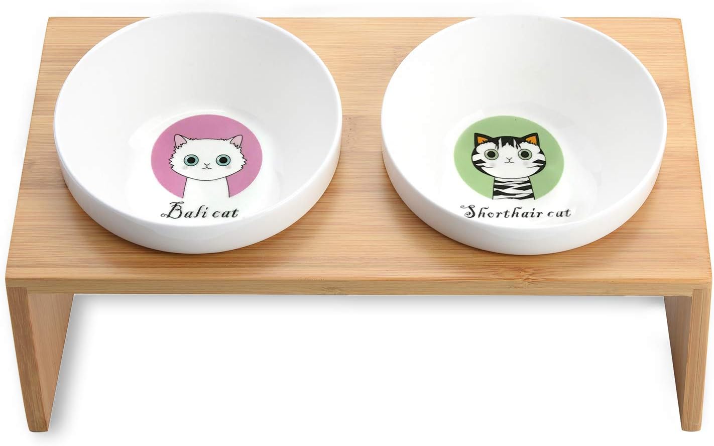Lollimeow Pet Elevated Dog and Cat Wooden Rack Pet Feeder, Raised Stand Comes with Two Ceramic Bowls（Kitten）