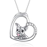 JUSTKIDSTOY French Bulldog Necklace 925 Sterling Silver Cute Animal Dog Pendant Necklace French Bulldog Jewelry Gifts for Women Pet Lover