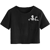 SweatyRocks Women's Summer Letter Print Crop Top T-Shirts Casual Short Sleeve Cropped Tee