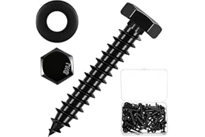 Zonon 50 Pcs 3/8" x 1-1/2" Hex Lag Bolts Stainless Steel Black Lag Screws 50 Screws and 50 Washers Industrial/Commercial Grade