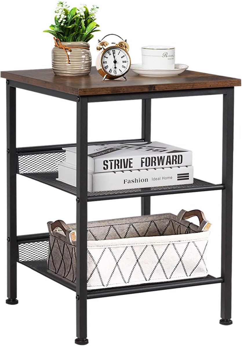 Costway 3 Tiers Industrial Side Table With Metal Mesh Shelves Rustic Storage Organiser Display Stand Home Office Living Room Bedroom Nightstand Sofa Table Amazon Co Uk Kitchen Home