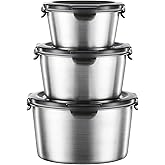 Baalaka Food Storage Containers, Airtight Food Storage Containers with Lids, Deli Containers Soup Containers with Lids Stainless Steel Set of 3