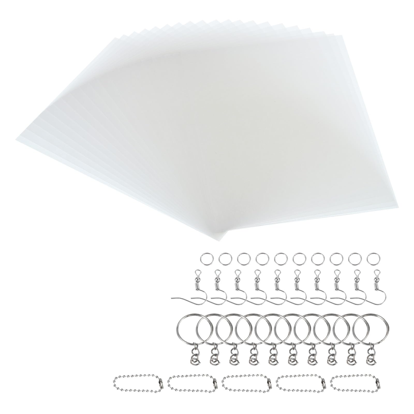 PATIKIL 5.7 x 7.87 Inch Shrink Plastic Sheets Set, 20 Pack Printable Sanded Blank Heat Shrink Film Sheets with Keychains Accessories for DIY, White