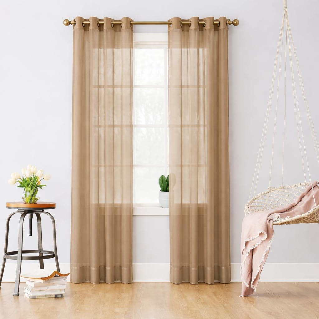 Megachest Woven Voile metallic ring top Curtain 2 Panels with ties (taupe, 56" wideX54 drop(W142cmXH137cm))