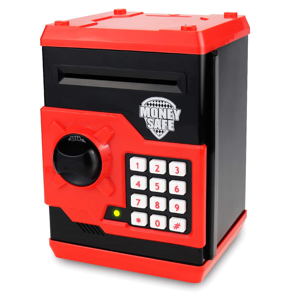 SAOJAY Kids Money Bank, Electronic Password Piggy Bank Mini ATM Cash Coin Money Box for Kids Birthday Toy for Children (Khaki red)