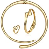 KOLODOGO 3PCS Jewelry Set Chunky Teardrop Choker Necklace Open Cuff Bracelet Adjustable Ring Gold Statement Set for Women