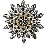 Rhinestone Flower brooch Pin Large Crystal Flower brooch Lapel Pins Wedding Party Birthday Dance Banquet Dress Suit Ceremony Clothes Hat Bag Accessories Jewelry for Women (Grey)