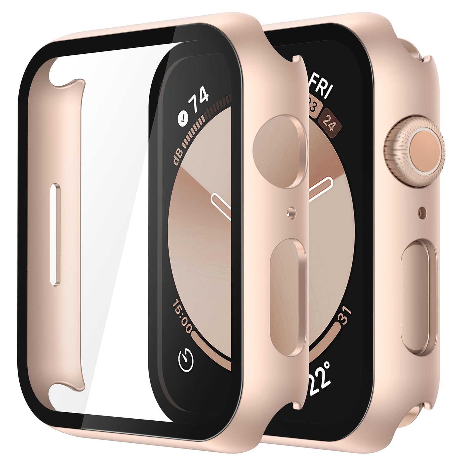 Photo 1 of Misxi 2 Pack Tempered Glass Case Compatible for Apple Watch SE 3 (2025) SE 2 SE Series 6 Series 5 Series 4 44mm, Hard PC Screen Protector Protection Cover for iWatch, 1 Rose Gold + 1 Transparent