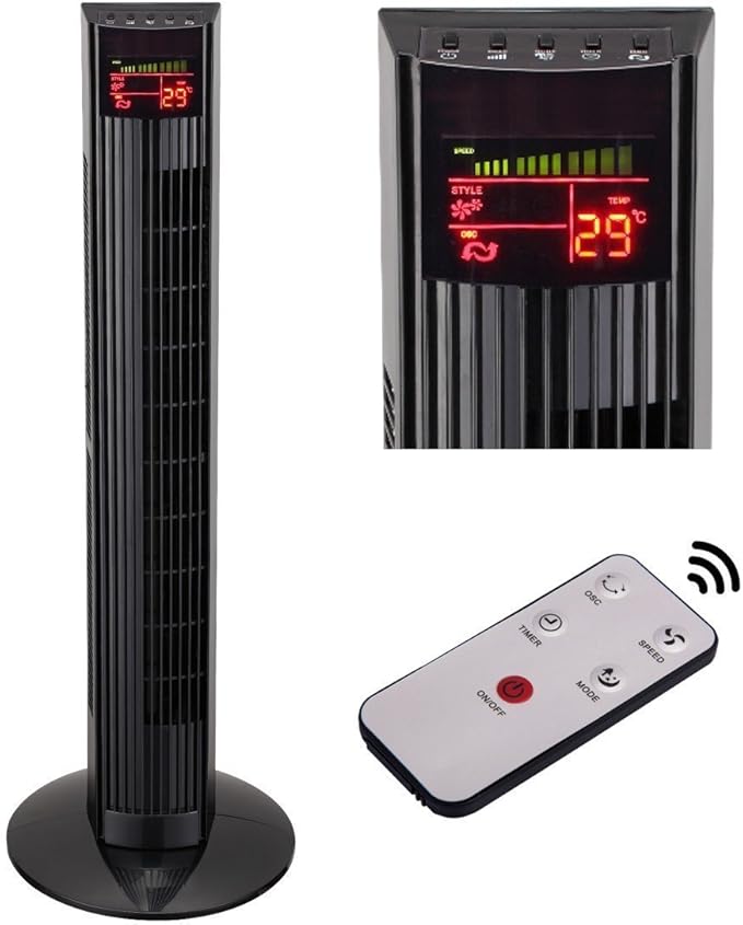 Futura 36 Inch Black Oscillating Tower Fan with Remote Control, Slim