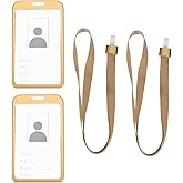YOKIVE 2 Pcs Badge Holder, Vertical Aluminum with Flat Clip Detachable Neck Lanyard | Protecting Cards, Great for ID Card (Gold, 3.7x2.3-inch)