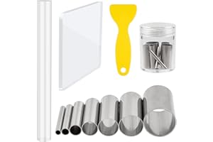 LUNEY 10PCS Polymer Clay Cutter Tools, Acrylic Polymer Clay Roller & Sheet, Stainless Steel Round Circle Shape Cutter, Plastic Scraper, Modeling Clay Carving Tools for DIY