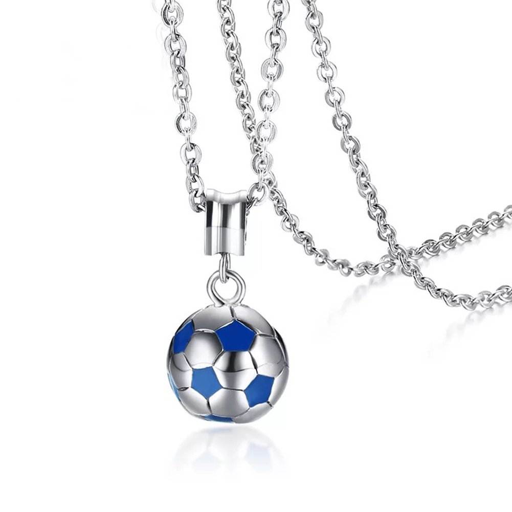 AILUOR Stainless Steel Soccer Necklace, Football Soccer Ball Pendant Sport Necklaces for Women Men, Women's World Cup Jewelry Gifts (Blue)