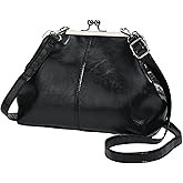 CATSEA Kiss Lock Crossbody Bag Pu Leather Shoulder Bags For Women Kiss Clasp Handbag Trendy Tote Purse Evening Clutch