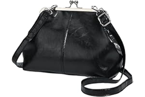 Women Vintage Handbag, PU Leather Kiss Lock Crossbody Bag with Adjustable Strap for Women, Kiss Clasp Shoulder Bag Trendy Tot