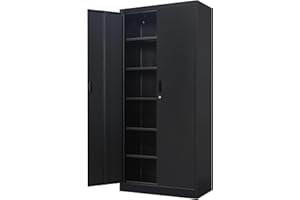 BESFUR Metal Storage Cabinet, 71" H Locking Storage Cabinet with 5 Adjustable Shelves, Metal Cabinets for Garage, Office, Home, Classroom- Black