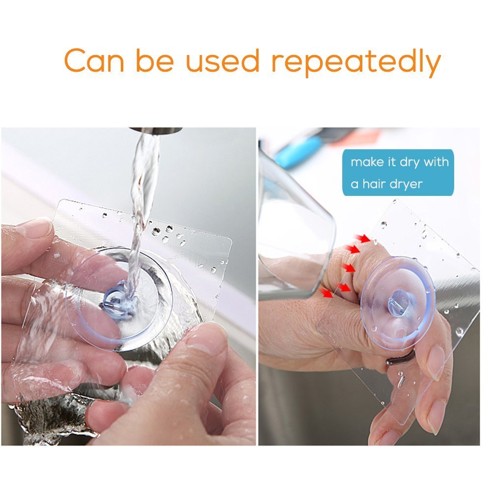 Rocita 12Pcs Adhesive Wall Hooks Nail Free Sticky Hooks Transparent Heavy Duty No Scratch & Oilproof Stainless Steel Hooks for Kitchen Bathroom Wall