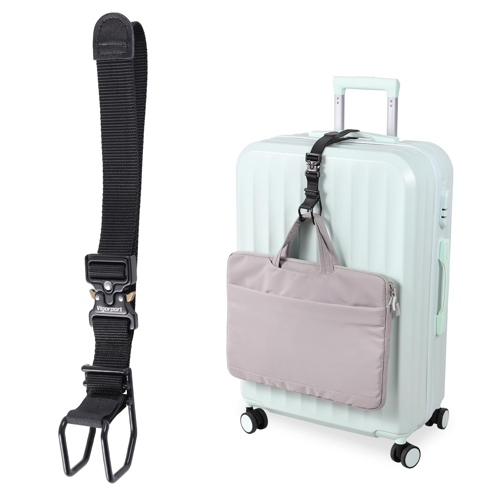 Photo 1 of Vigorport Luggage Hook Strap, J Hook for Add a Bag Luggage, Multi Adjustment Bag Strap Hook with Hands Free