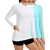 Janmercy 3 Pack Rash Guard for Women UPF 50+ SPF UV Sun Protection Swim Shirts Long Sleeve Workout Tops with Pockets