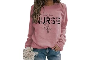 BOFUPAGO Nurse Sweatshirt for Women, Womens Crewneck Long Sleeve Tops with Nurse Life Letter Graphic Printed Nurse Shirts
