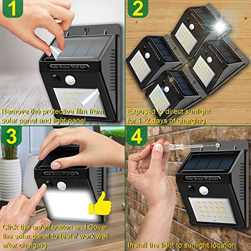Solar Lights Outdoor, Costech Super Bright 20 LED Motion Sensor Solar Lights (4 PACK); Auto ON/OFF, Wireless Easy Installation, Security Outdoor Lights/Wall Lights for Driveway, Yard, Pathway - Thumbnail 4