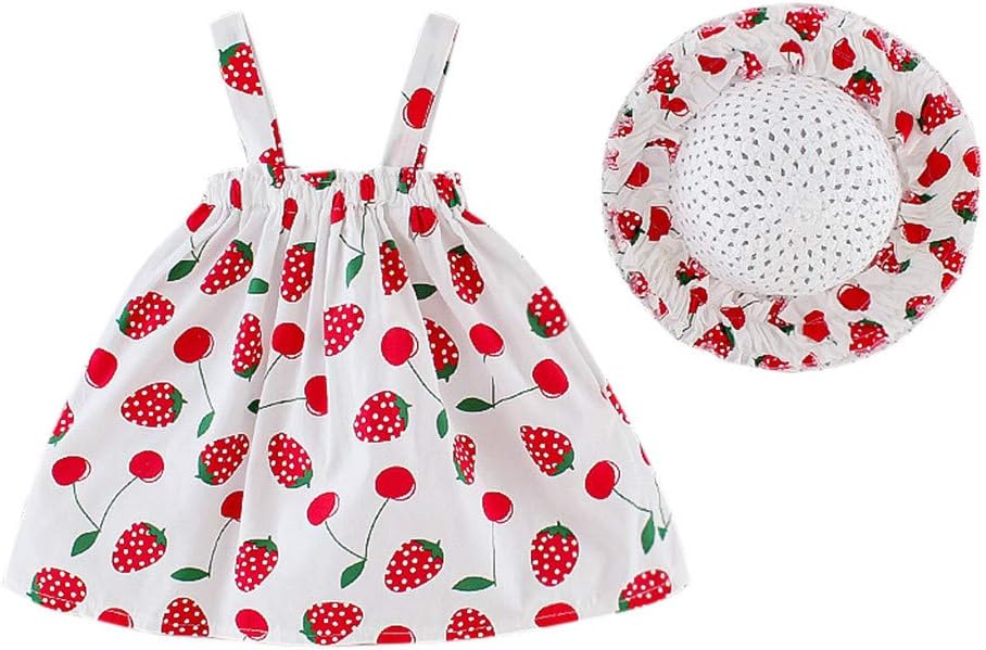 Baby Dress Set Summer,Baby Girls Infant Newborn Sleeveless Cherry Dot Printed Princess Dress+Hat Clothes by-Leegor