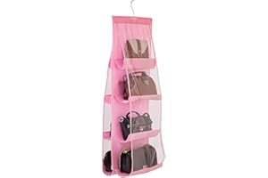 AARAINBOW 1 Pack Hanging Handbag Purse Organizer for Closet, Womens Purse Storage Organizers, Hand Bag Organizer Holder, 8 Pockets Space Saving Wardrobe Purse Holder, 41 L x 13.5W (B-Pink)