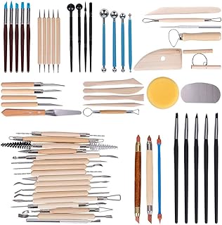 Hakkin 61 teilig Töpferwerkzeug Set Keramik Ton Werkzeugsatz,die Skulptur Schnitzen Werkzeug Modellierwerkzeug Modellierset für Ton Gips Modellbau Malerei Wachs Töpfer Knetmasse