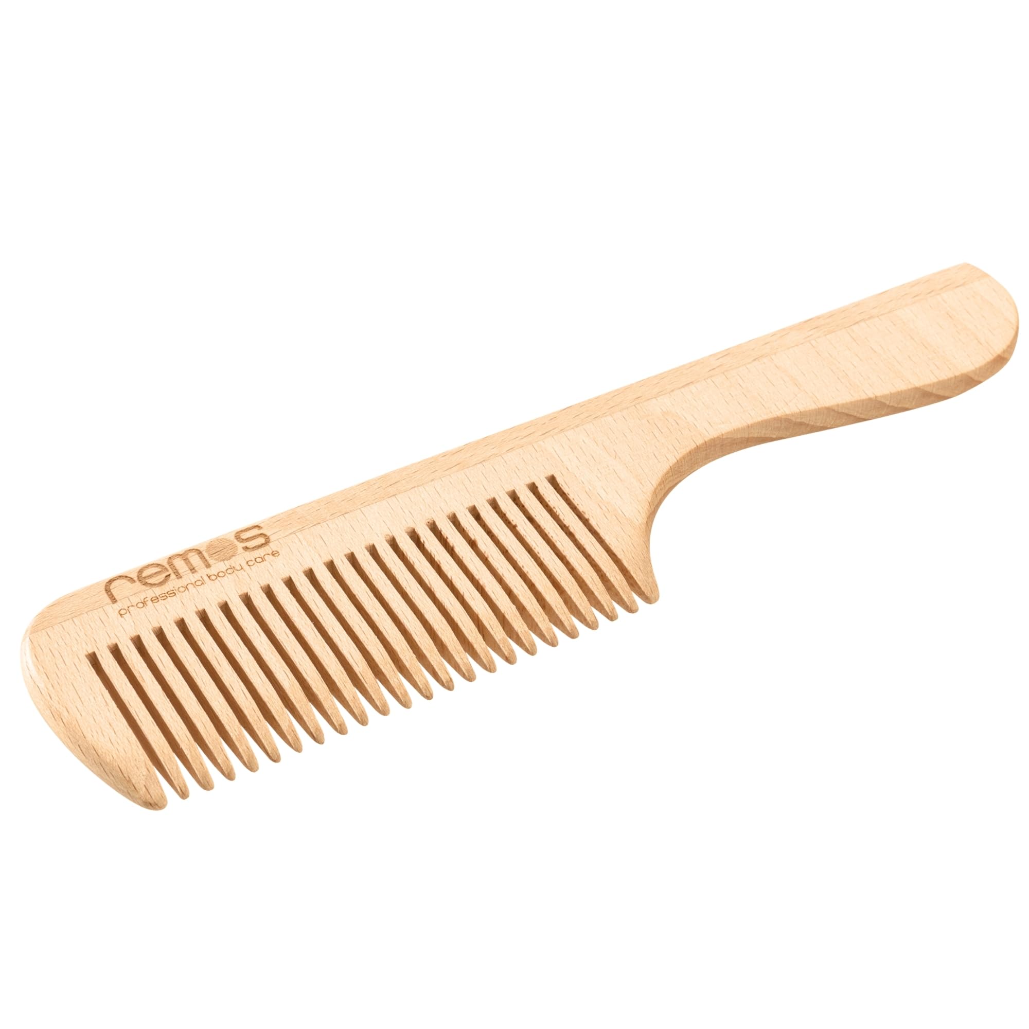REMOS wooden comb with handle from indigenous beechwood, 22cm, fine teeth