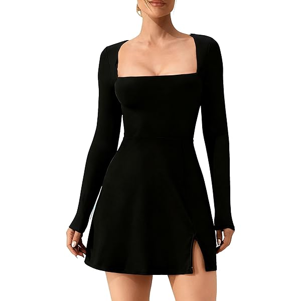 Amazon.com: QINSEN Women's Long Sleeve Sweetheart Neckline Mini Dress High  Waist Party Club Outfit White (May See Through) S : Clothing, Shoes &  Jewelry