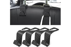 Hanemia Car Back Seat Headrest Hooks, 4 Pack Carbon Fiber Stylish Back Seat Hanger for Car Handbag Clothes Coats Grocery Bags, Car Interior Accessories (Carbon Fibre/Black)