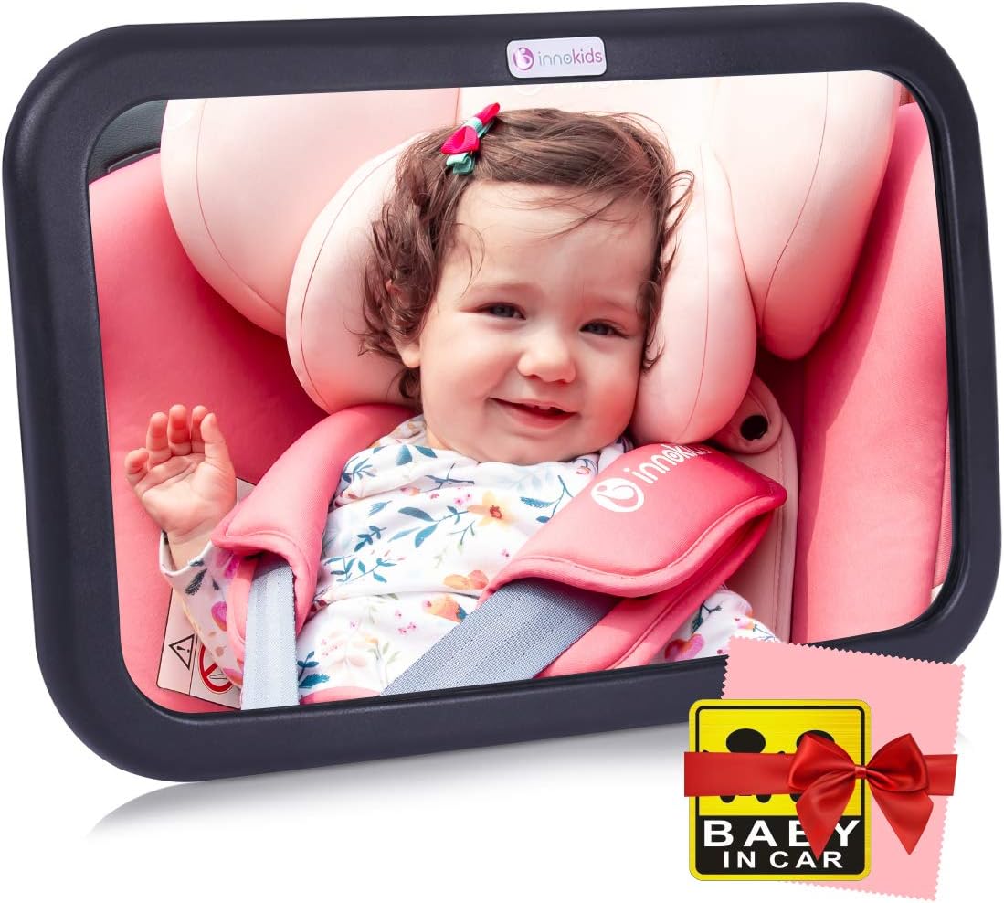 Baby Car Mirror for View Infant in Rear Facing Back Seat with Clear View Convex Shatterproof Glass (Black)