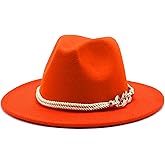 Gossifan Lady Fashion Wide Brim Felt Fedora Panama Hat with Ring Belt