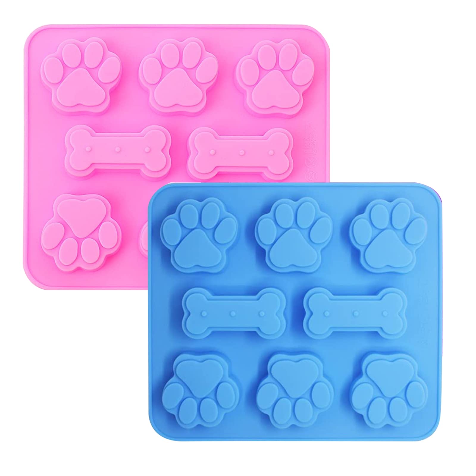 2 PCS Puppy Cat Dog Paw Silicone Mould Paw Print Chocolate Moulds Dog Treats Molds Dog Freezer Ice Lolly Mould Non Stick Silicone Mould for Wax Melts Baking Pudding Jelly Candy Gummy Cookie Ice Cube