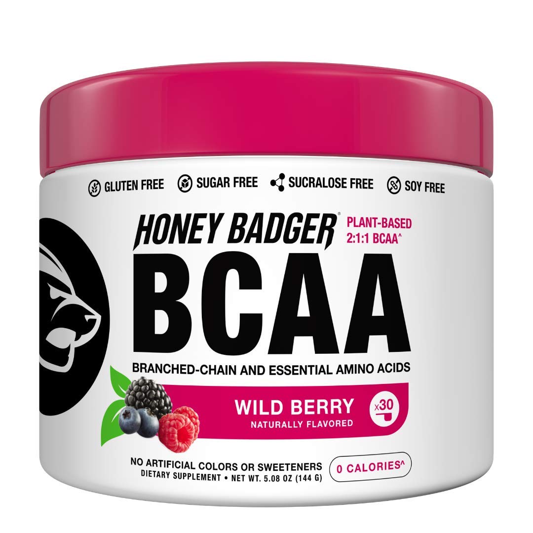 Honey Badger Vegan Keto BCAA - EAA Electrolyte Powder | Wild Berry | Natural Gluten Free Amino Acids Essential Aminos Sugar Free + Sucralose Free | 30