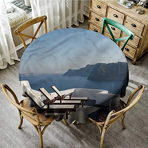 familytaste Travel,Printed Tablecloth Sunlounger Terrace Santorini D 54" Fabric Tablecloth Round Tablecloth
