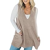 Saodimallsu Womens Sleeveless Sweater Vest V Neck Casual Loose Knit A Line Flattering Tunic Top with Pockets
