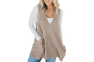Saodimallsu Womens Sleeveless Sweater Vest V Neck Casual Loose Knit A Line Flattering Tunic Top with Pockets