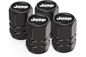BALTHUS 4PCS Alloy Tire Valve Caps, Valve Stem Caps for Jeep Grand Cherokee Wrangler Compass Renegade Patriot Grand Comander, Leak-Proof Dust Caps for Car Tyres, Car Accessories, Black