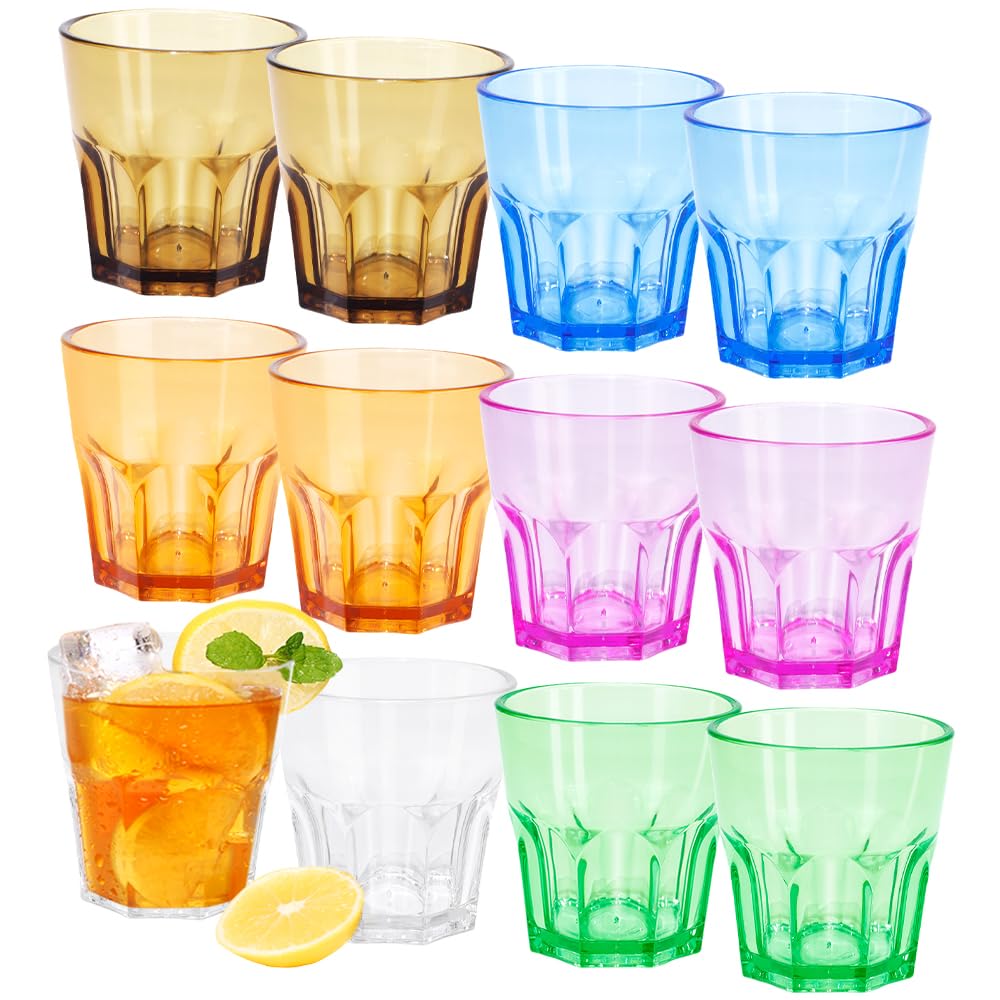 DIBALIYI 12PCS Plastic Cups Reusable, 5.63 OZ Glass Tumblers for Children, 160ML Premium Coloured Drinking Glasses for Adults Party, Stackable Acrylic Cups for Home Camping (160ml 6 Colors, 12PCS)