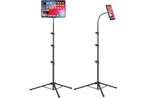 ASWINN Tablet Tripod Stand, Gooseneck 65" Height Adjustable Tablet Stand Floor with 360° Rotating Tripod Mount Suitable for iPhone,Tablet,Kindle and All 4.5-12.9 Inch Tablet and Phone (Black)