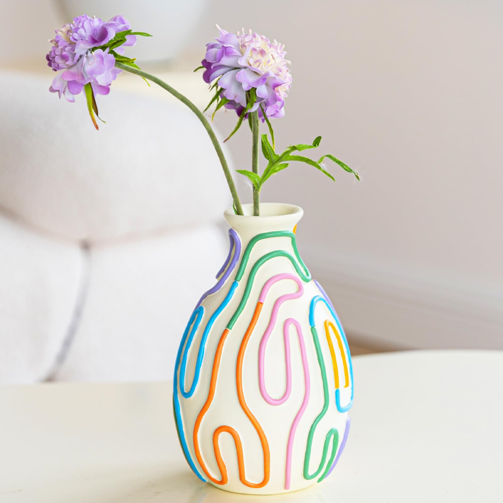 COTYNI Colored Lines Flower Vase for Modern Home Decor, Cute Vase for Decor, Unique Small Vase for Centerpieces, Modern Vase for Unique Home/Livingroom/Office Accent (1 Pack)
