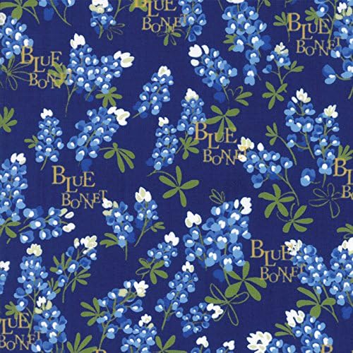 Lovely Bluebonnet Flowers on Dark Blue, Bluebonnet Patch, Moda, By the Yard