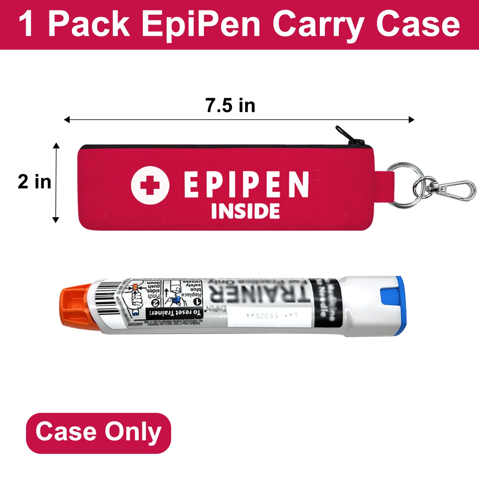 1 Pack EpiPen Carry Case Insulated,Red Epipen Holder Bag with Carabiner-for 1 EpiPen Asthma Allergy Medication,Sports Outdoors Travel Epipen Case for Walking or Running