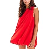 Meiyi station Women Summer Sleeveless Bubble Mini Dress Keyhole Tie Back Short Sun Dress Casual Sundresses with Pockets